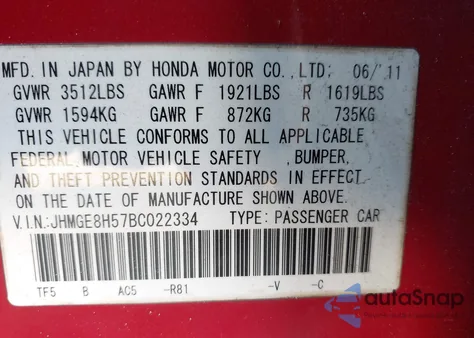 2011 Honda Fit Sport z USA, uszkodzony, nr VIN JHMGE8H57BC022334